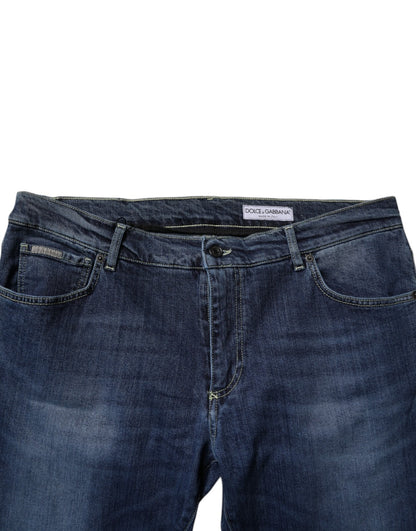 Jeans de mezclilla ajustados de algodón elástico azul lavado de Dolce & Gabbana