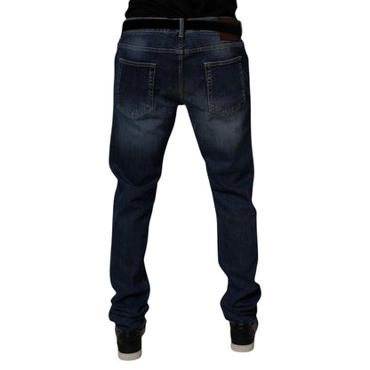 Jeans de mezclilla ajustados de algodón elástico azul lavado de Dolce & Gabbana