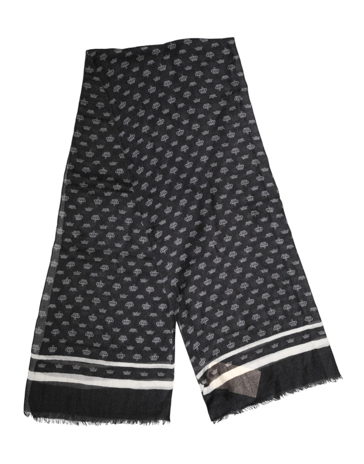Dolce & Gabbana Black Crown Cashmere Neck Wrap Shawl Scarf