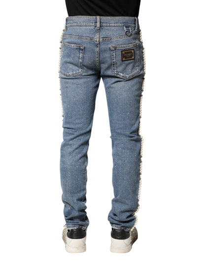 Dolce & Gabbana Blue Embellished Cotton Skinny Denim Jeans