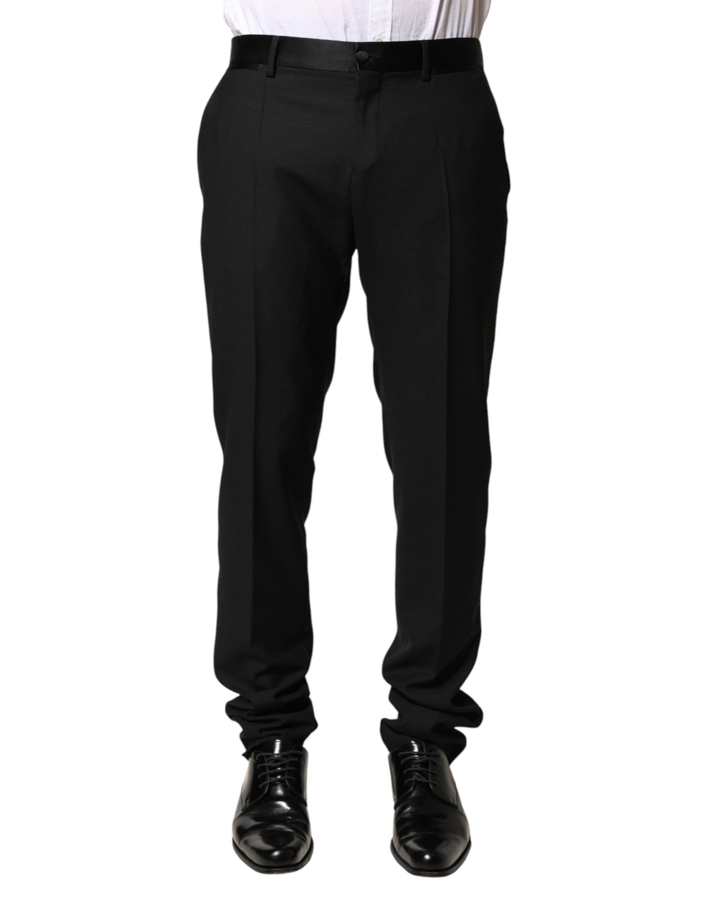 Pantalones de vestir de hombre de lana negra de talle medio Dolce & Gabbana