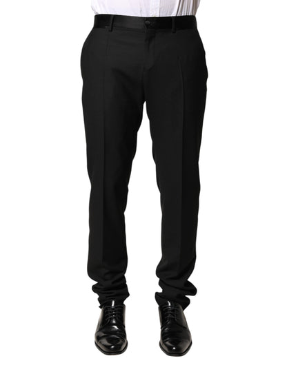 Pantalones de vestir de hombre de lana negra de talle medio Dolce & Gabbana