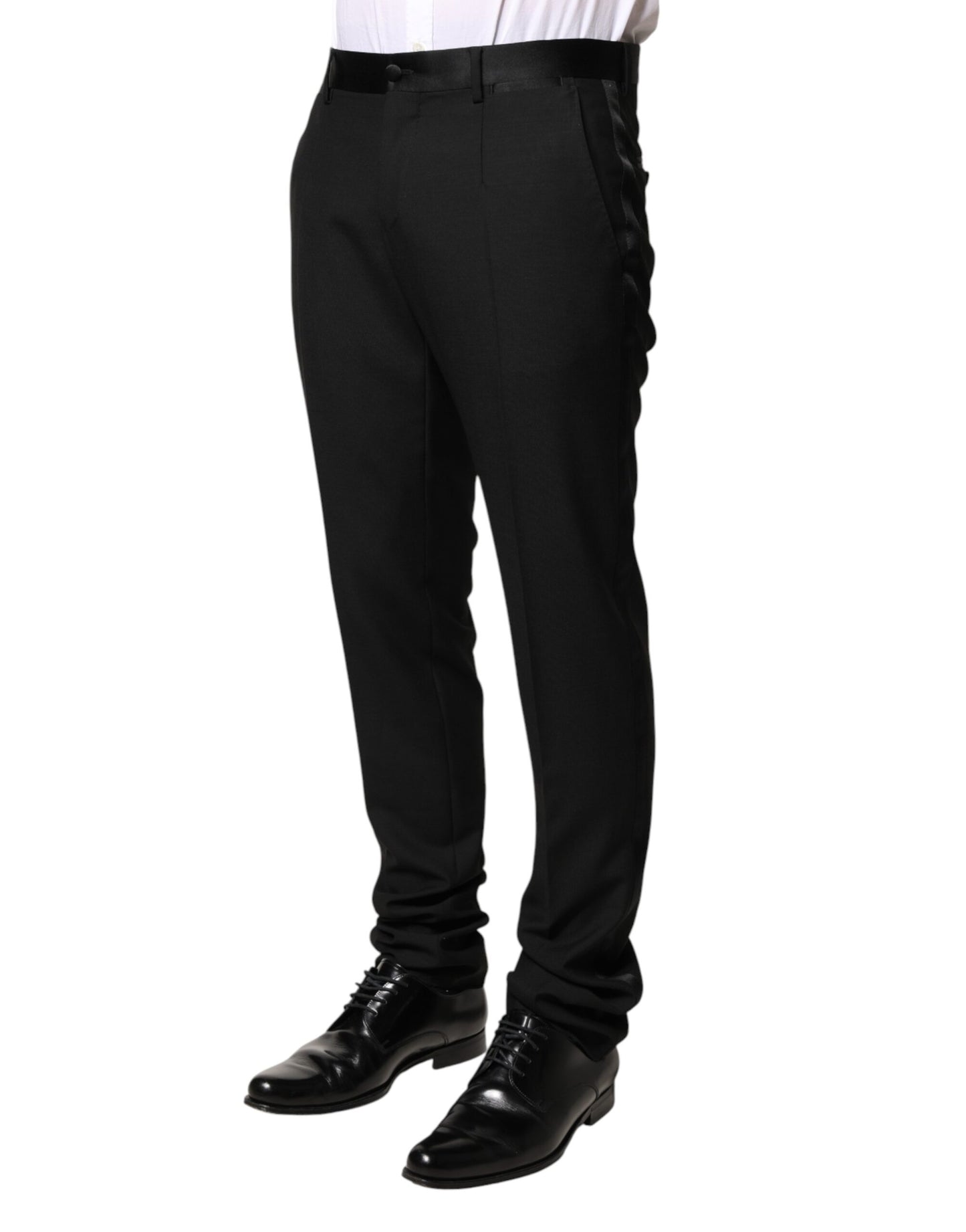 Pantalones de vestir de hombre de lana negra de talle medio Dolce & Gabbana