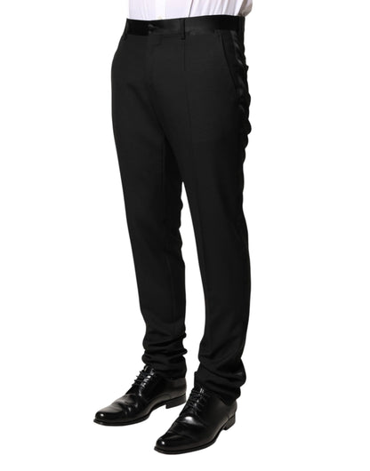 Pantalones de vestir de hombre de lana negra de talle medio Dolce & Gabbana
