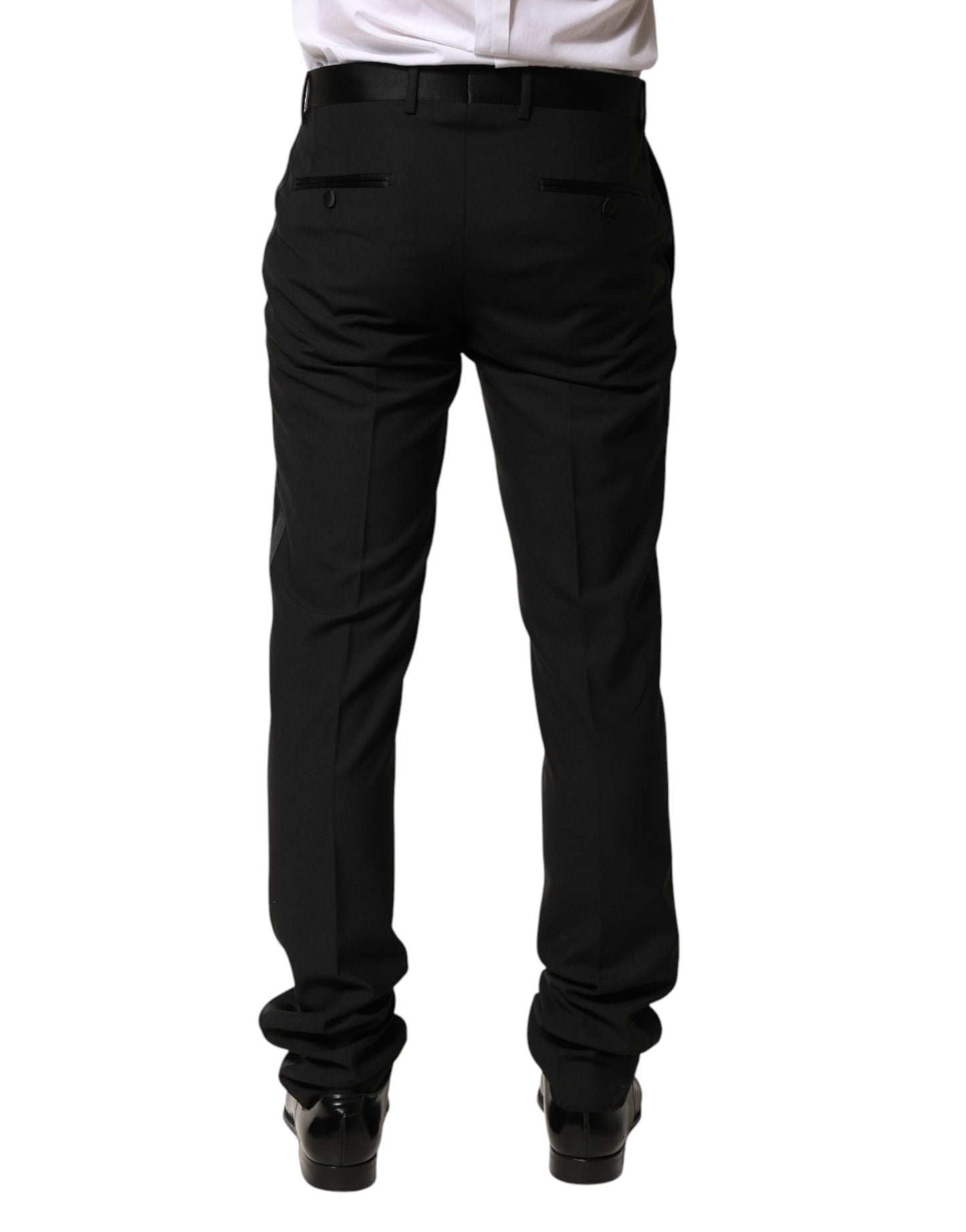 Pantalones de vestir de hombre de lana negra de talle medio Dolce & Gabbana