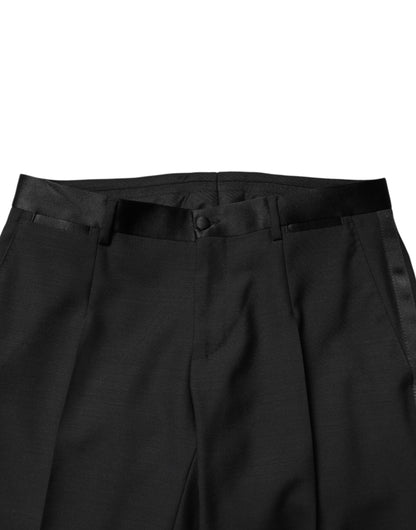 Pantalones de vestir de hombre de lana negra de talle medio Dolce & Gabbana