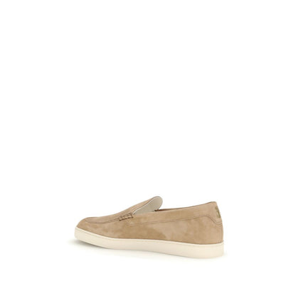 Brunello Cucinelli Beige Calf Leather Bos Taurus Slip-On Loafers