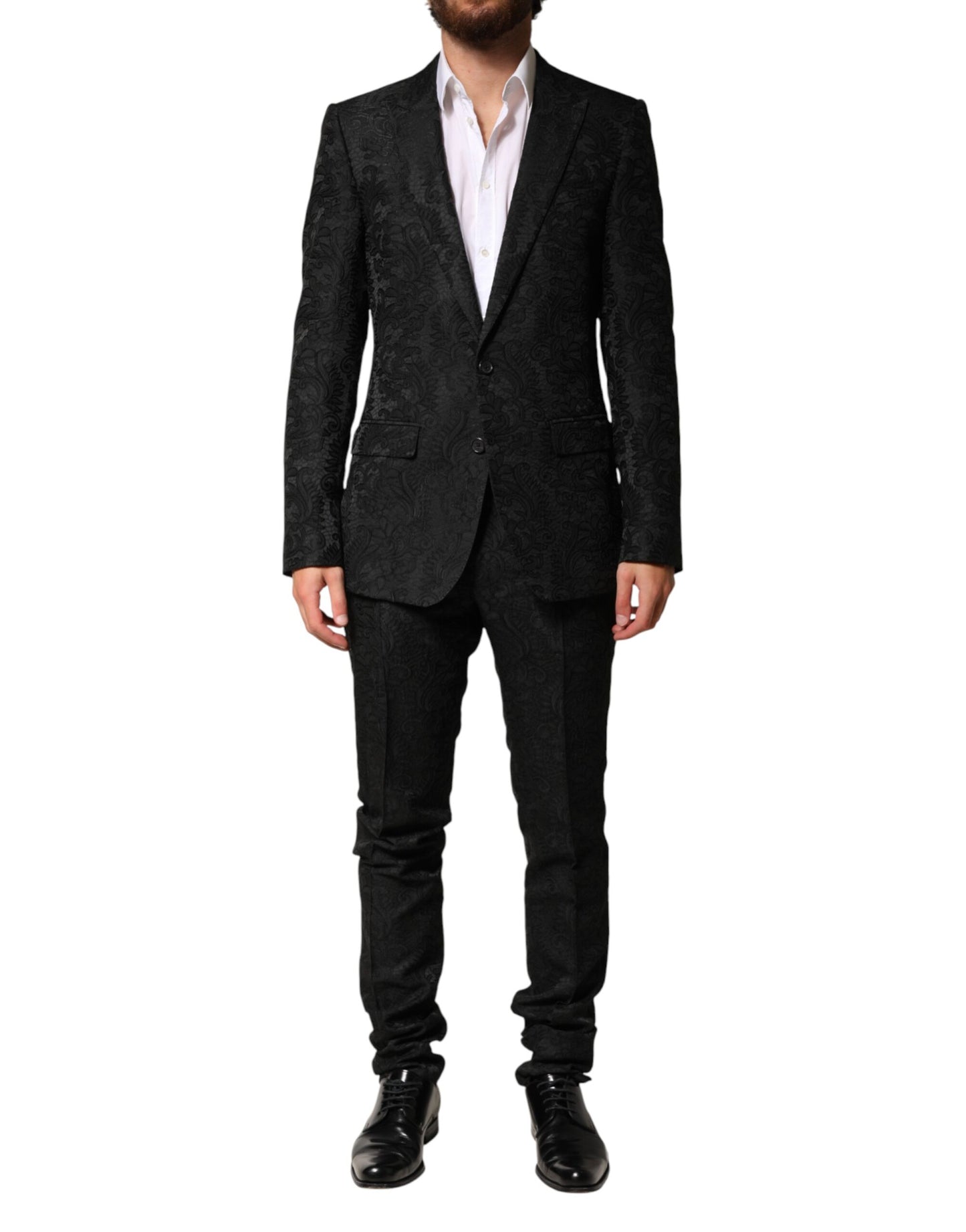 Traje de 2 piezas Dolce & Gabbana de brocado negro, de un solo botón