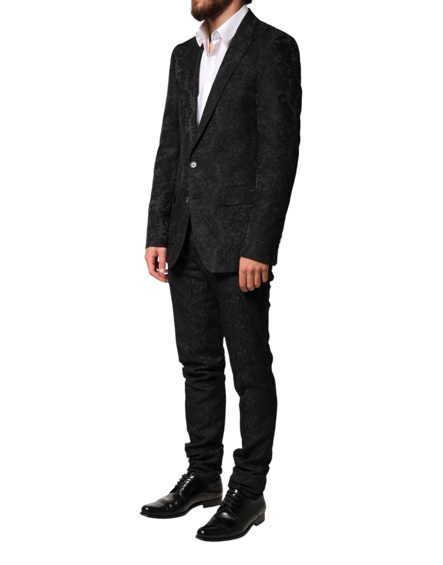 Traje de 2 piezas Dolce & Gabbana de brocado negro, de un solo botón