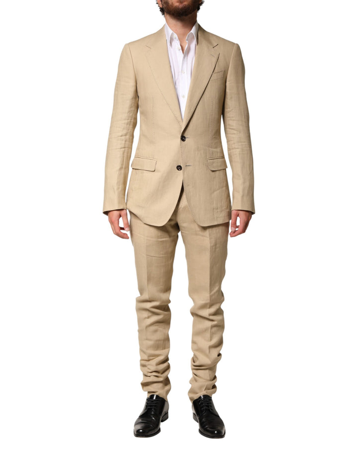 Costume 2 pièces simple boutonnage en lin beige Dolce & Gabbana