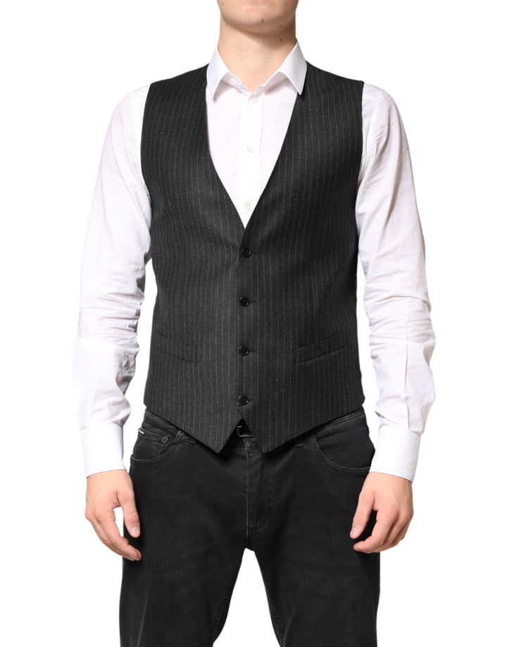 Gilet Dolce & Gabbana en laine noire rayée pour homme