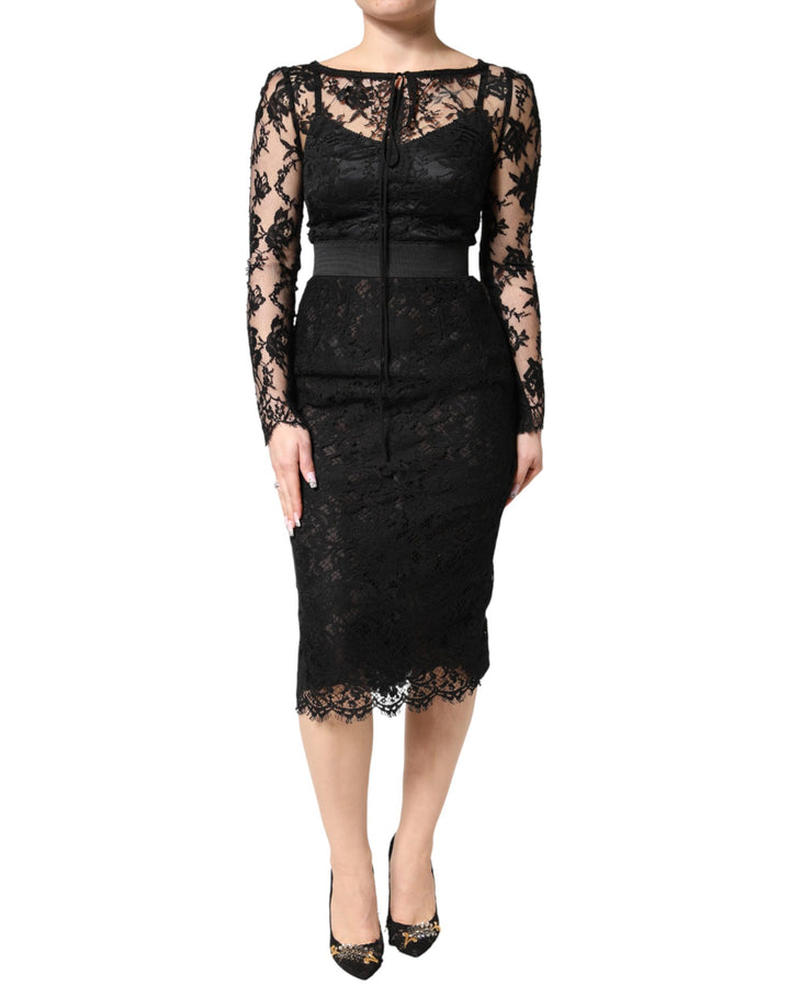 Vestido midi de algodón con encaje negro de Dolce & Gabbana