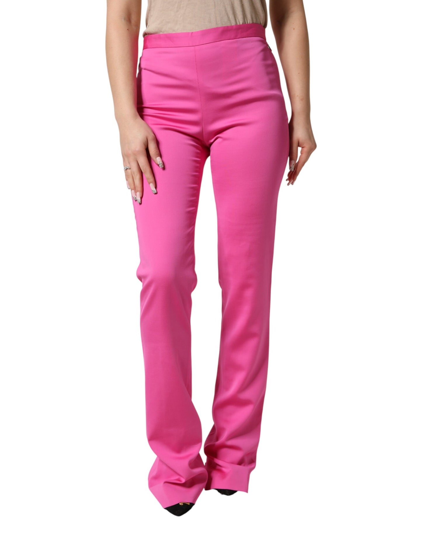 Pantalón Versace rosa de viscosa de tiro alto recto informal