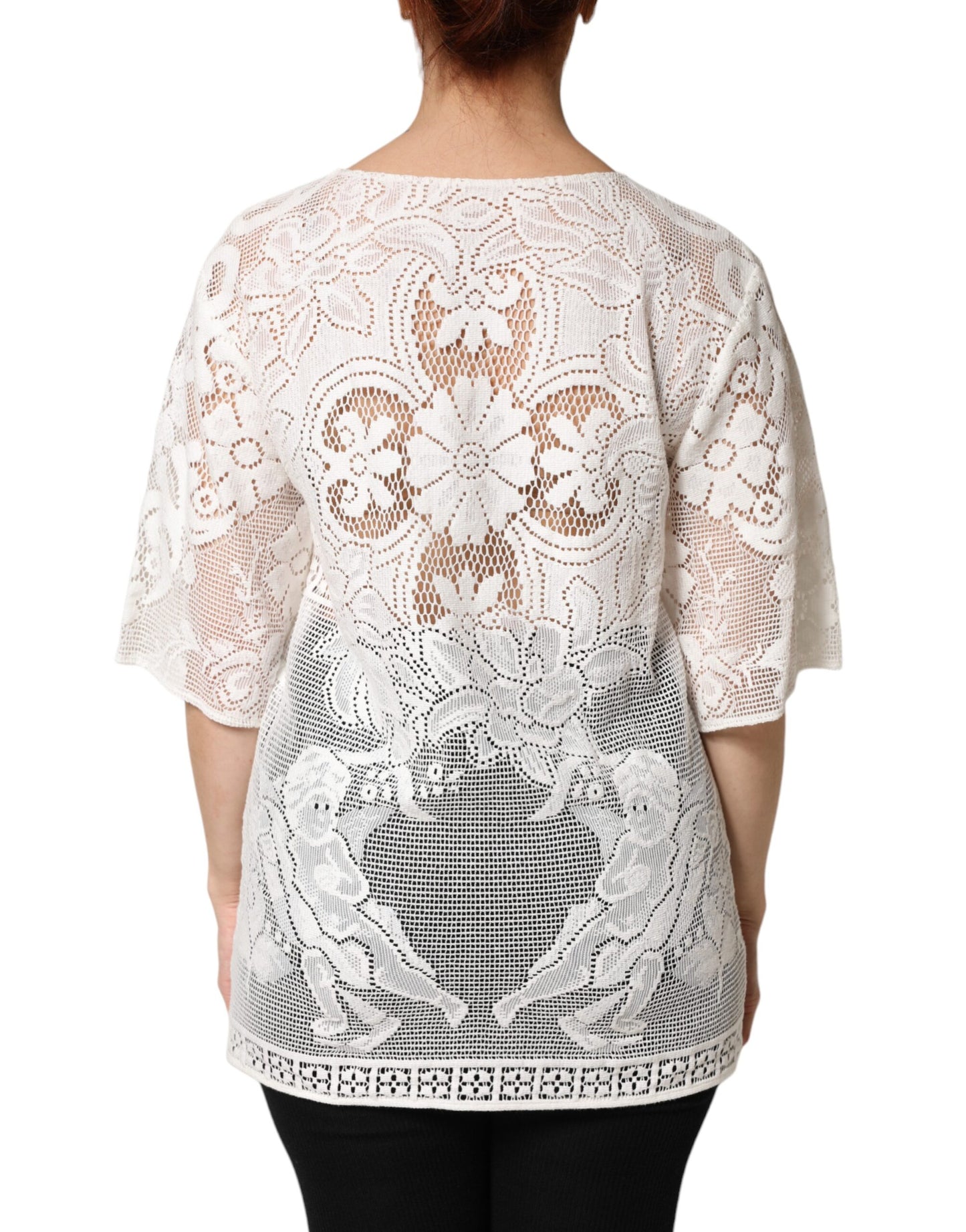 Top blusa de algodón con encaje y bordado blanco de Dolce & Gabbana