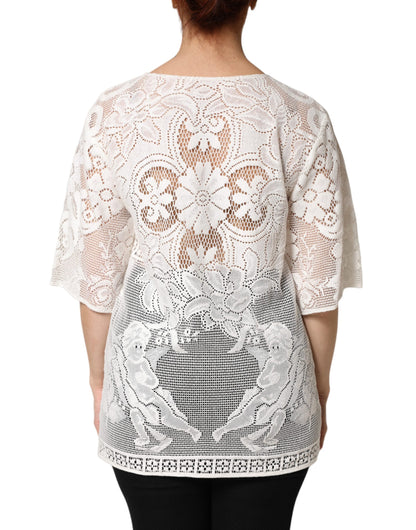 Top blusa de algodón con encaje y bordado blanco de Dolce & Gabbana