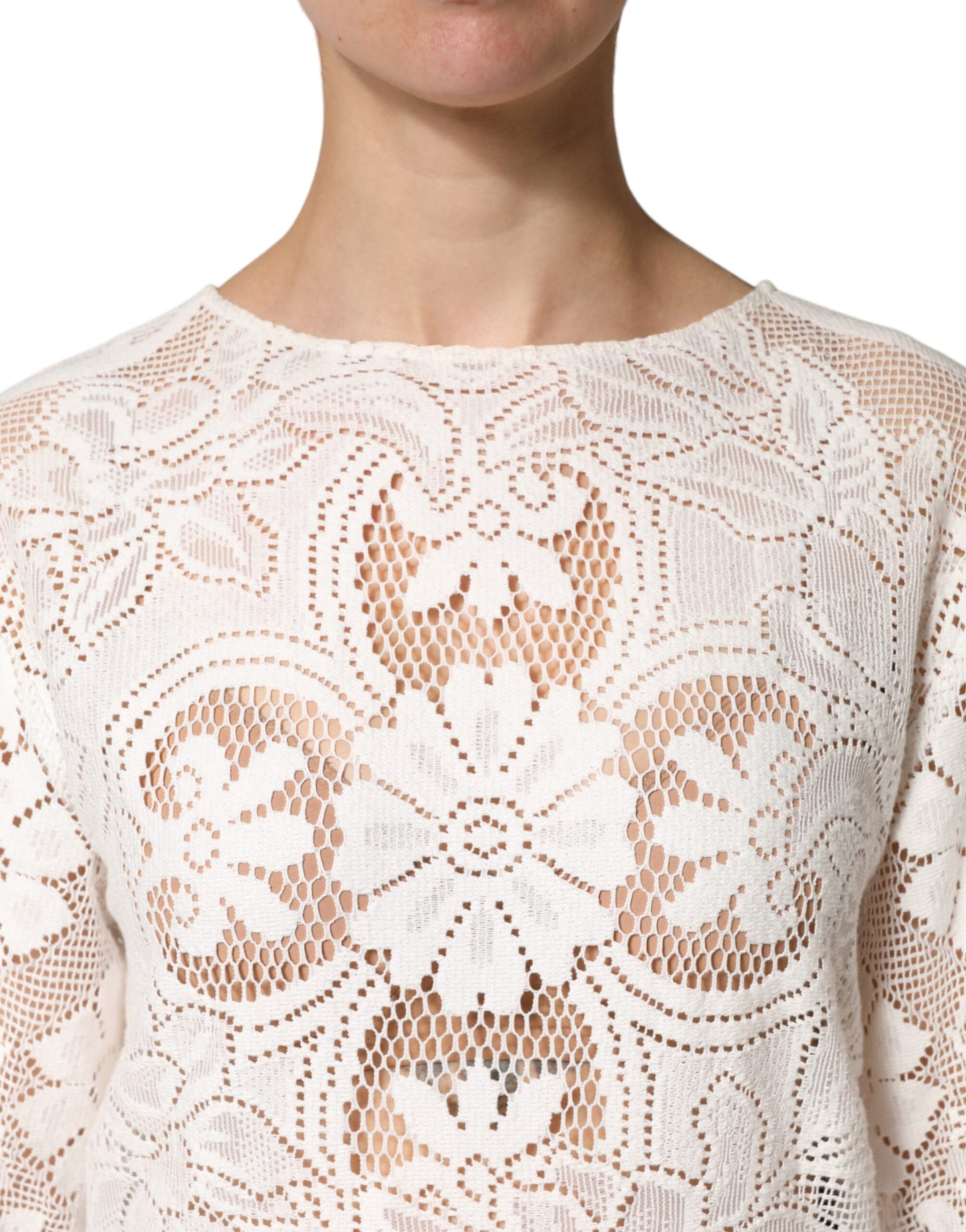 Top blusa de algodón con encaje y bordado blanco de Dolce & Gabbana