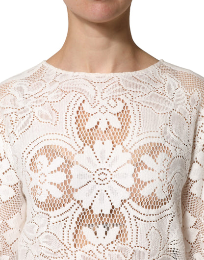 Top blusa de algodón con encaje y bordado blanco de Dolce & Gabbana