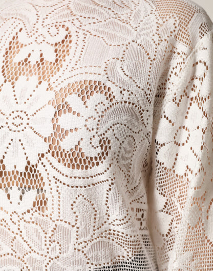 Top blusa de algodón con encaje y bordado blanco de Dolce & Gabbana