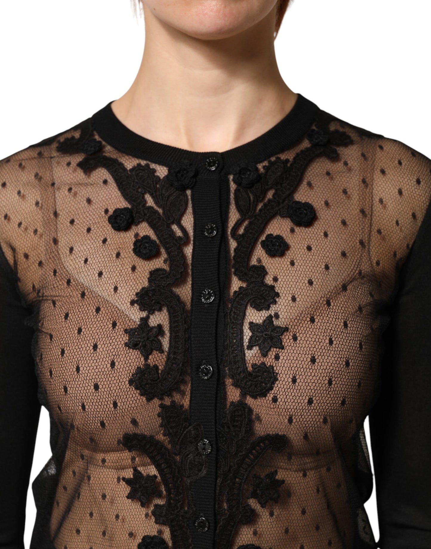 Cárdigan negro transparente con botones de Dolce & Gabbana