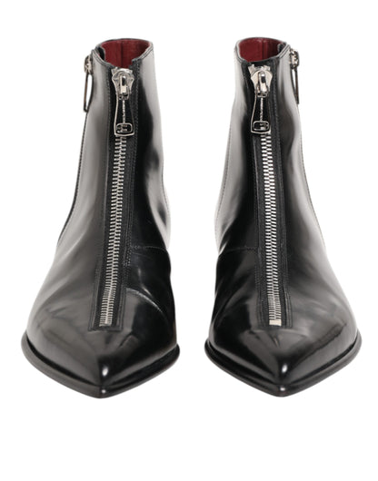 Dolce & Gabbana Black Leather Chelsea Short Ankle Boots Shoes