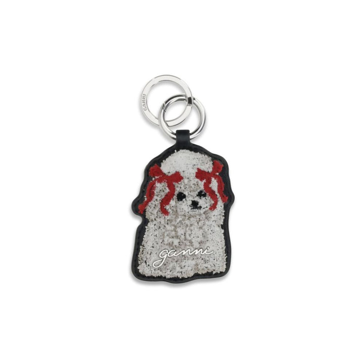 Ganni White Recycled Leather Keychain
