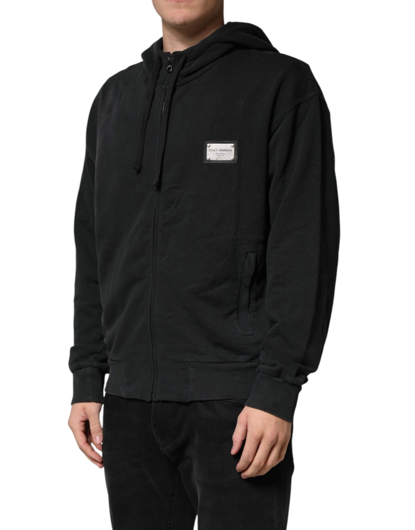 Dolce & Gabbana Sweat-shirt à capuche zippé noir pour homme