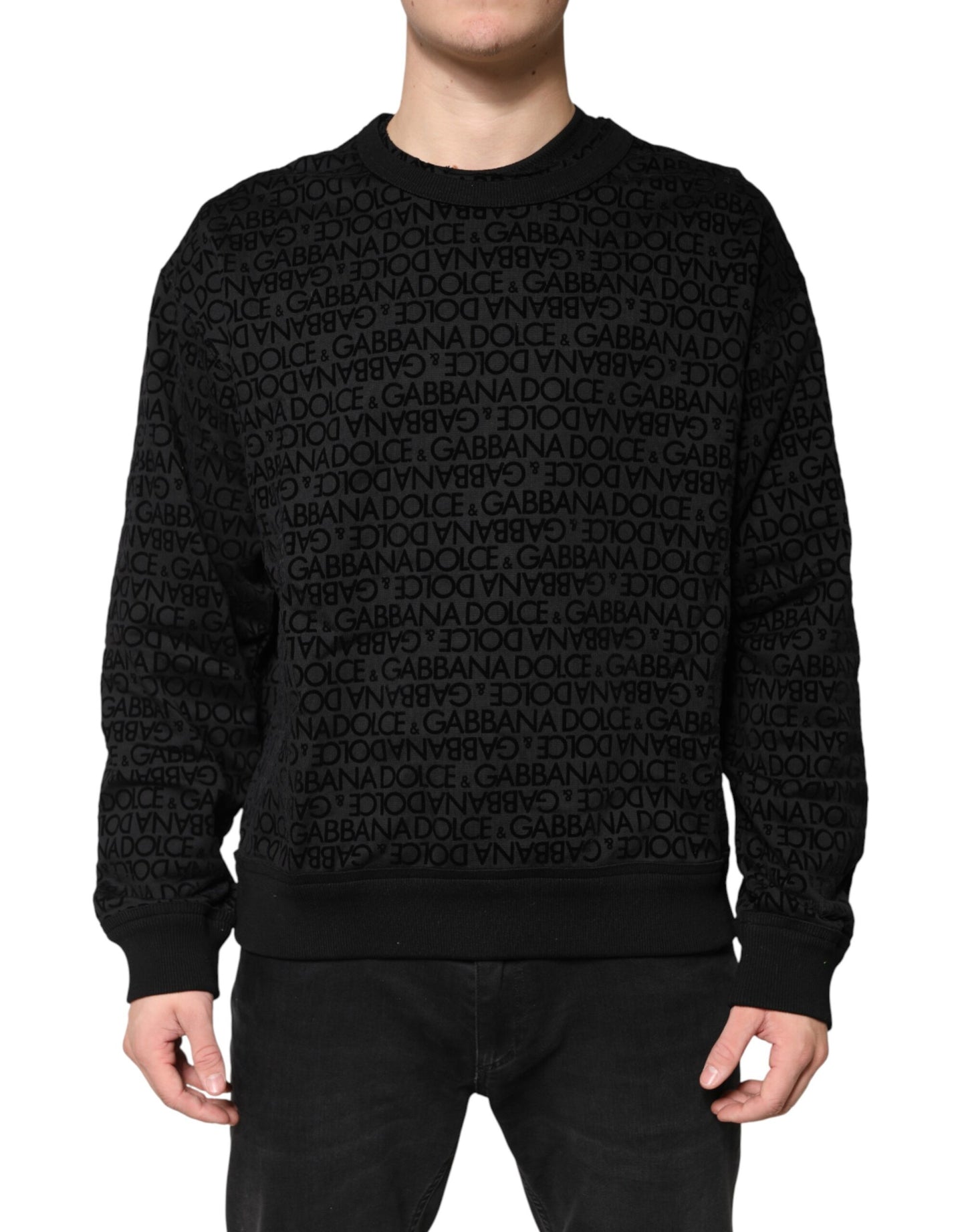 Sudadera con cuello redondo y monograma negro de Dolce & Gabbana