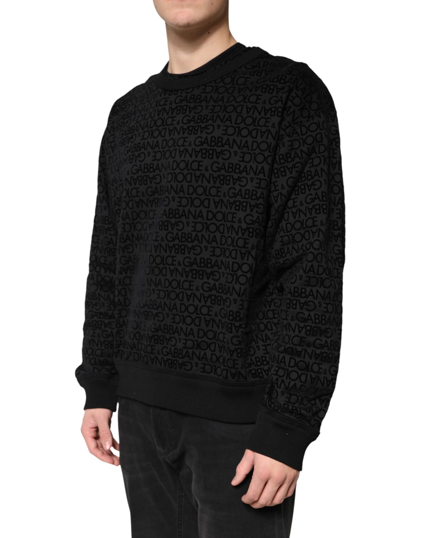 Sudadera con cuello redondo y monograma negro de Dolce & Gabbana