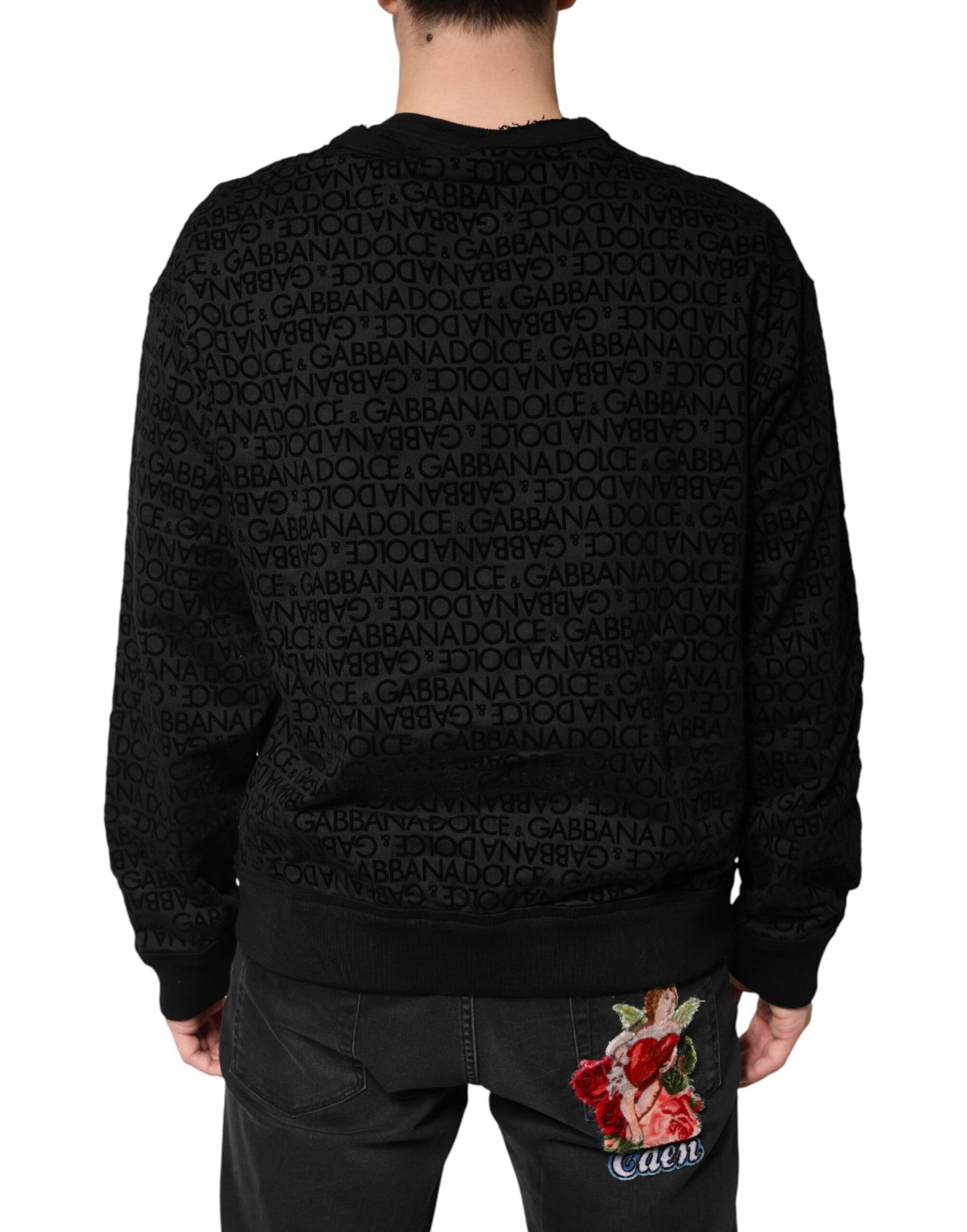 Sudadera con cuello redondo y monograma negro de Dolce & Gabbana