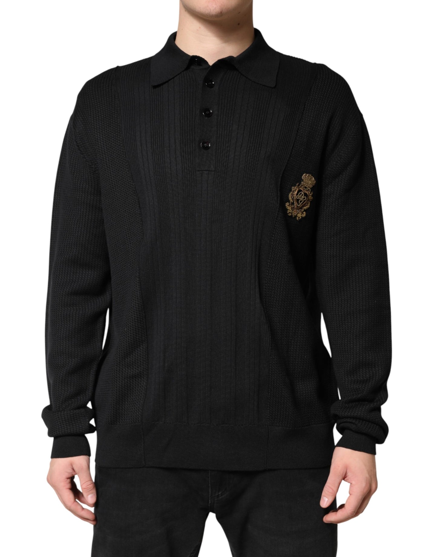 Suéter de punto Dolce & Gabbana de manga larga negro con escudo para hombre