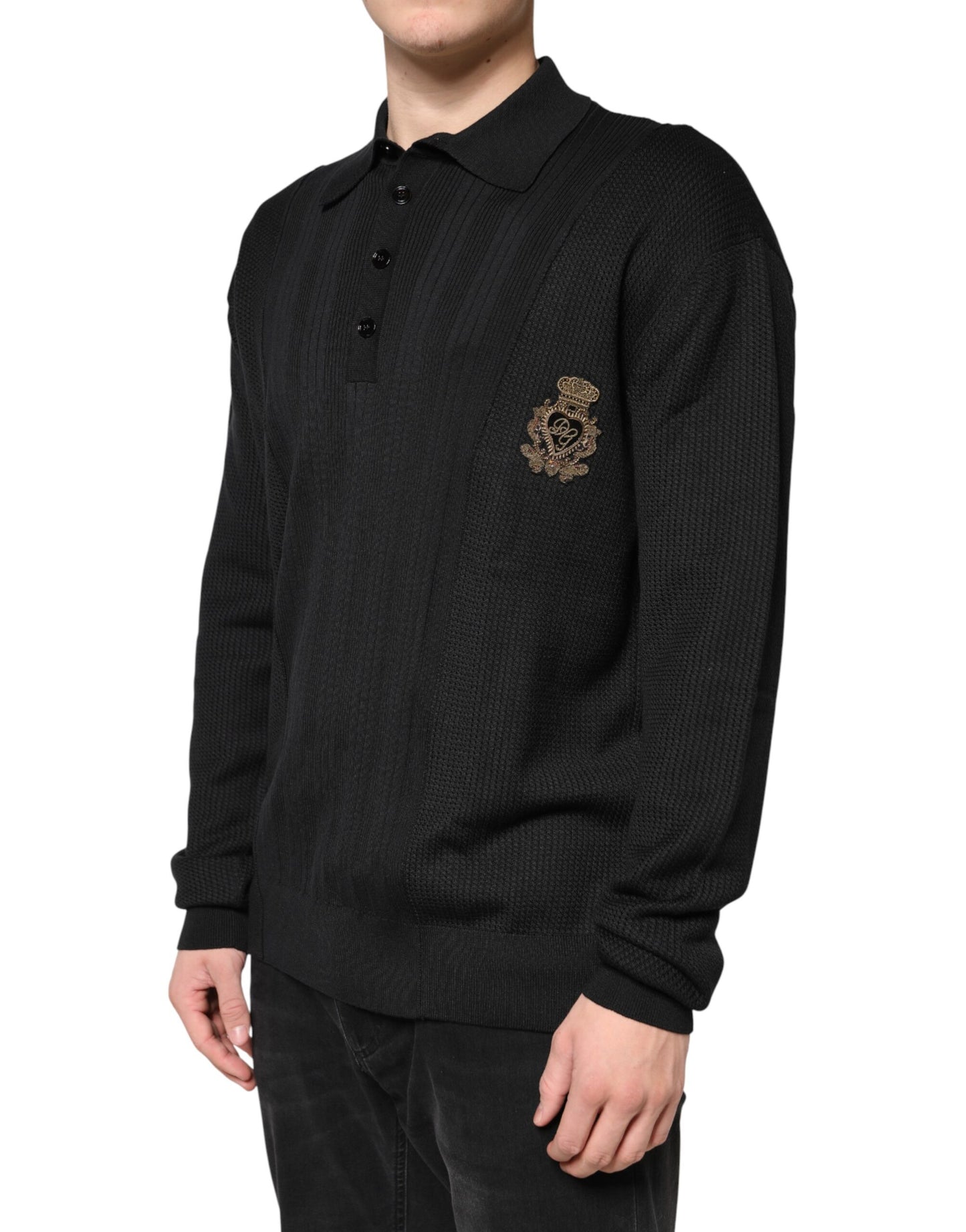 Suéter de punto Dolce & Gabbana de manga larga negro con escudo para hombre