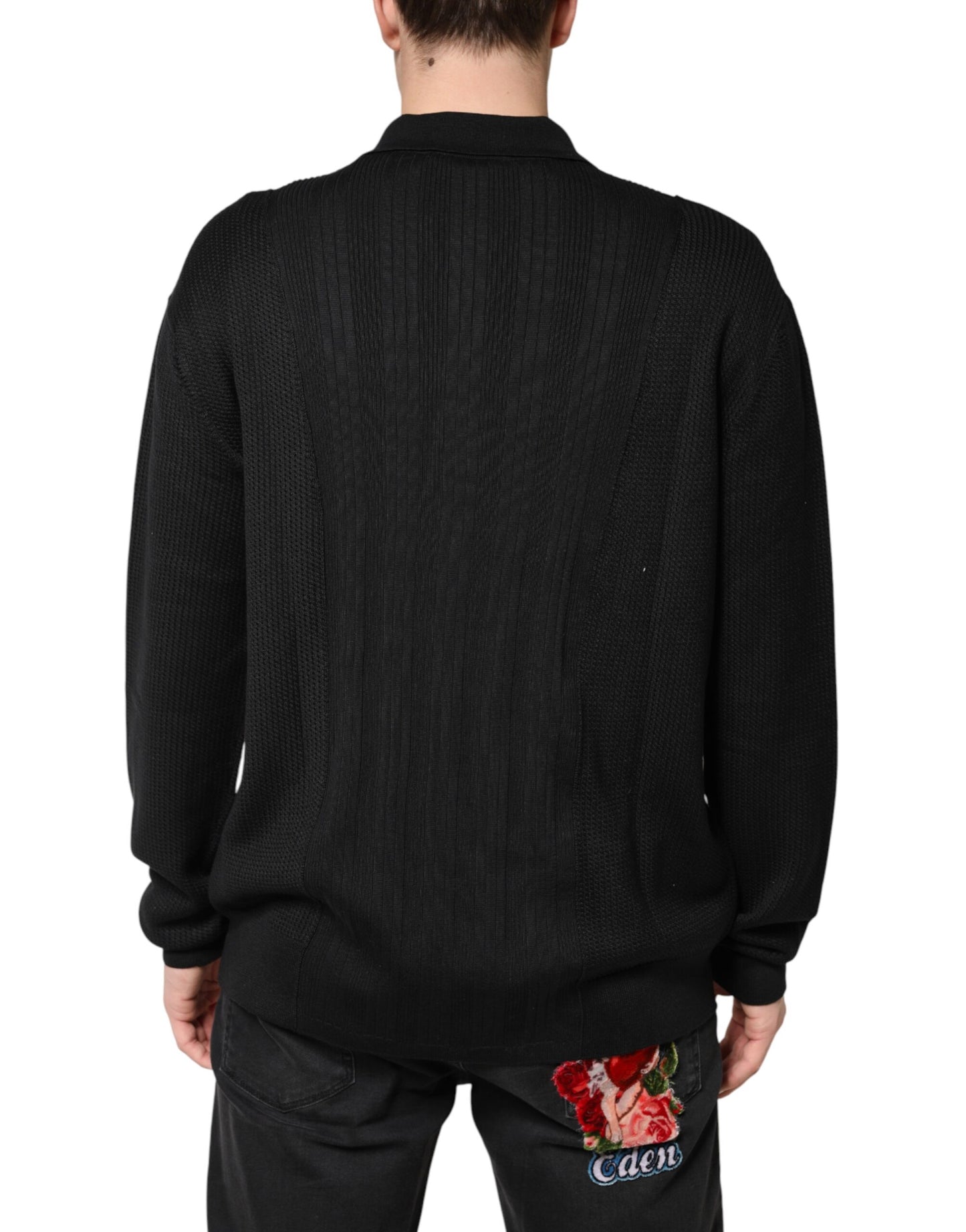 Suéter de punto Dolce & Gabbana de manga larga negro con escudo para hombre