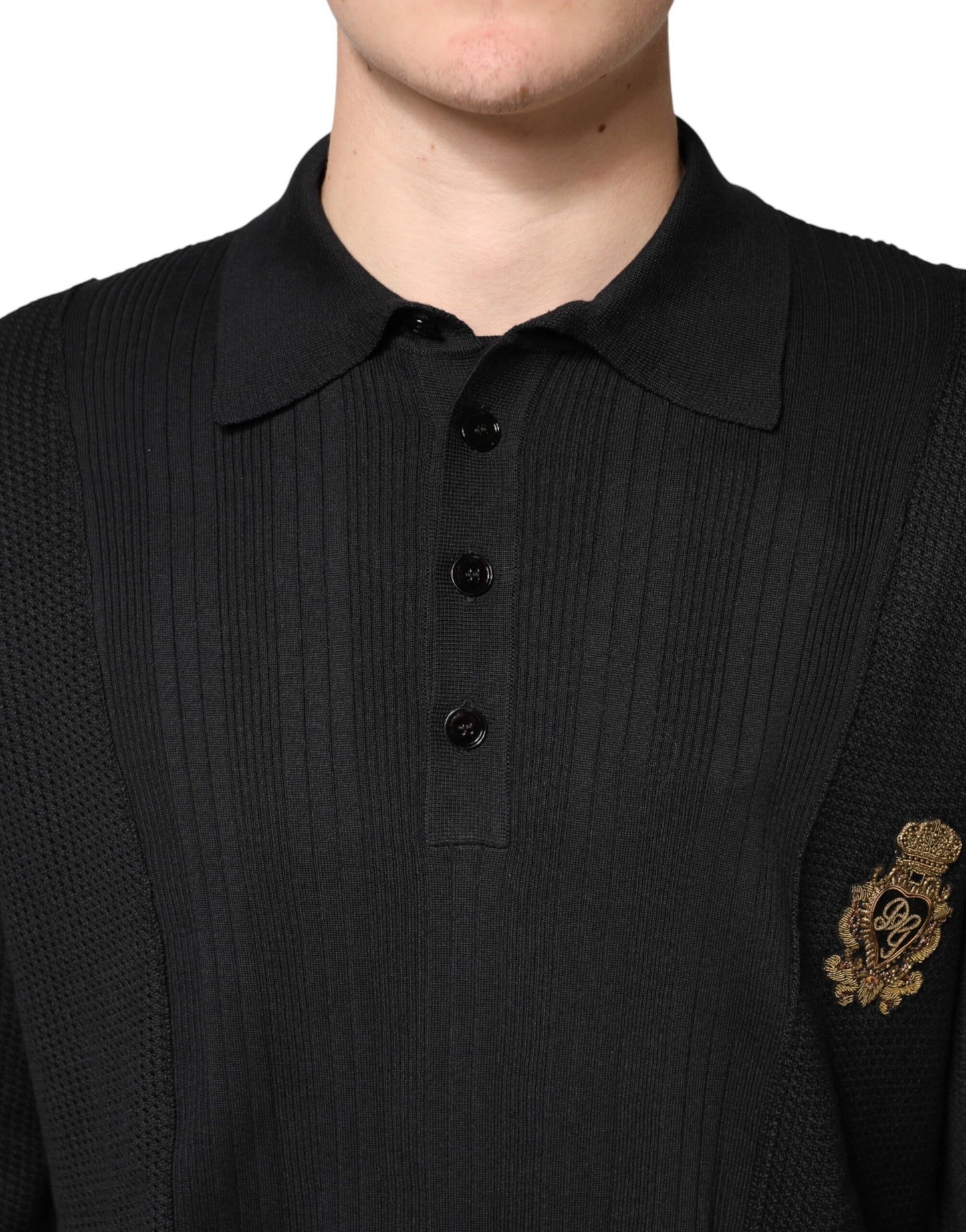 Suéter de punto Dolce & Gabbana de manga larga negro con escudo para hombre