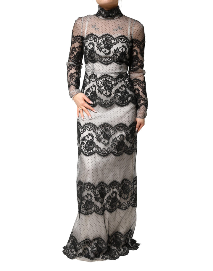 Vestido Maxiceñido de Encaje Blanco y Negro Mezcla de Seda Dolce & Gabbana