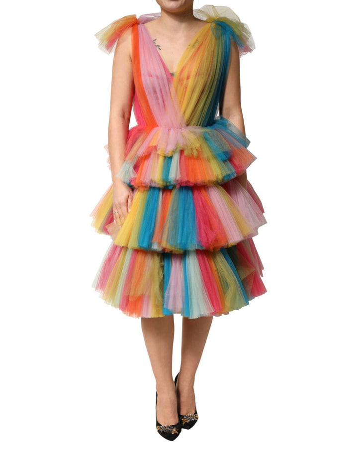 Vestido midi de tul a capas de nailon multicolor de Dolce & Gabbana