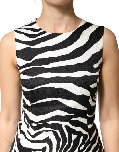 Vestido Dolce & Gabbana sin mangas con estampado de cebra blanco y negro y corte en A