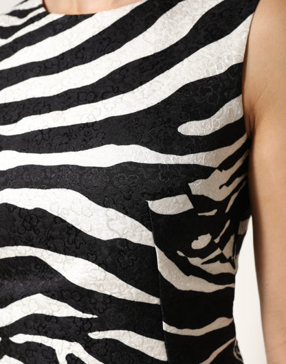 Vestido Dolce & Gabbana sin mangas con estampado de cebra blanco y negro y corte en A