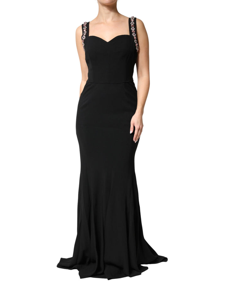 Vestido Largo Ceñido Negro Adornado Dolce & Gabbana