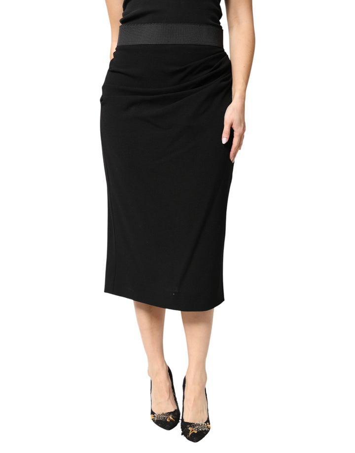 Falda midi de corte lápiz Dolce & Gabbana de lana negra de talle alto