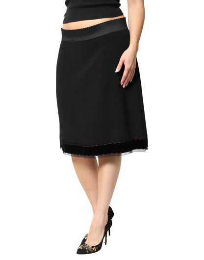Falda Dolce & Gabbana Negra de Cintura Media y Corte Evasé Hasta la Rodilla