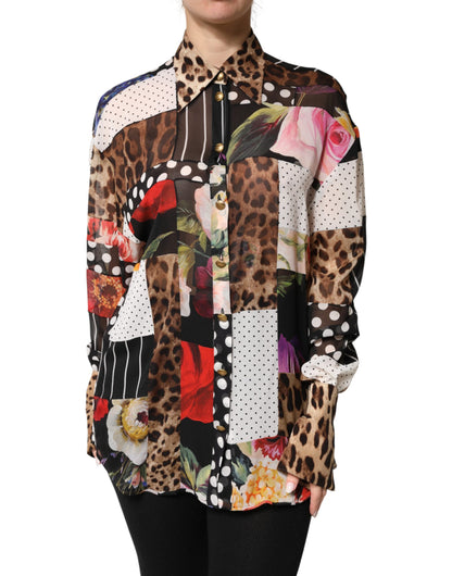 Blusa con cuello de seda multicolor patchwork Dolce & Gabbana