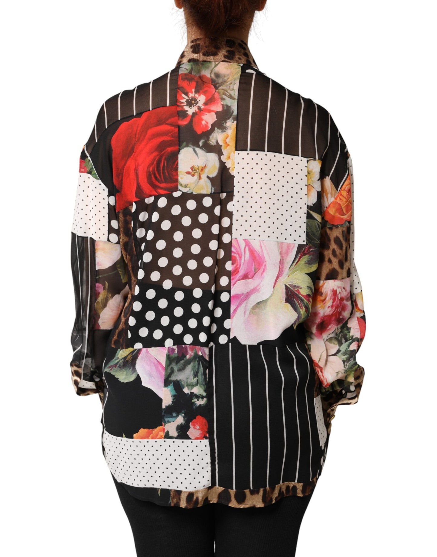 Blusa con cuello de seda multicolor patchwork Dolce & Gabbana