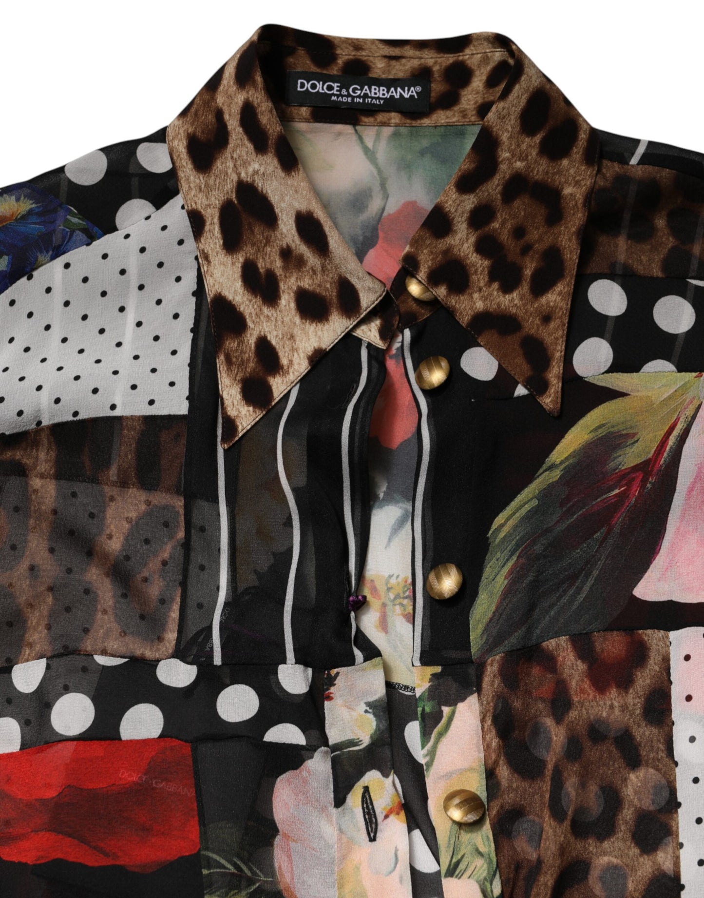 Blusa con cuello de seda multicolor patchwork Dolce & Gabbana