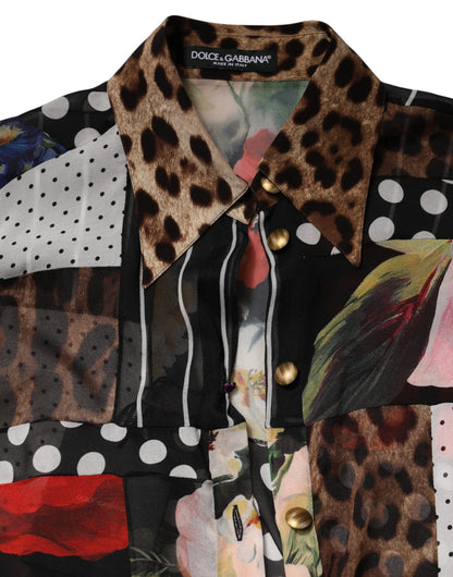 Blusa con cuello de seda multicolor patchwork Dolce & Gabbana
