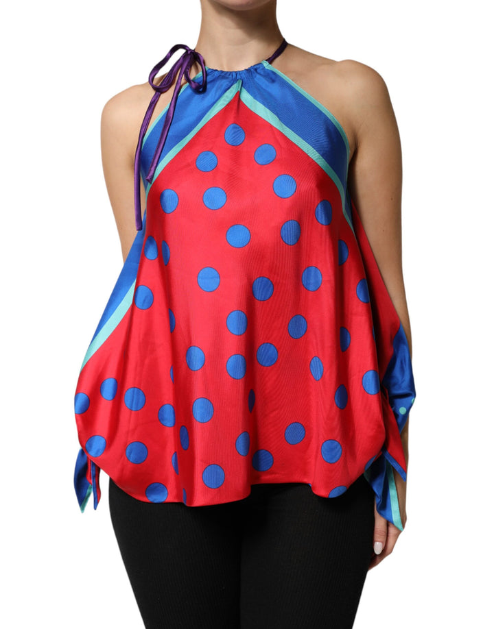 Dolce & Gabbana Multicolor Polka Dot Tie Halter Blouse  Top
