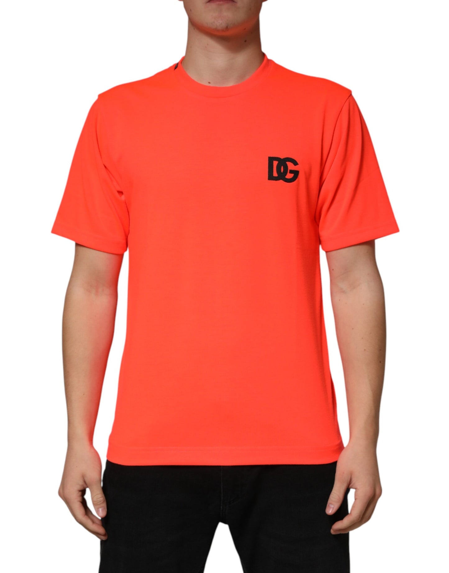 T-shirt homme Dolce & Gabbana col rond polyester orange fluo