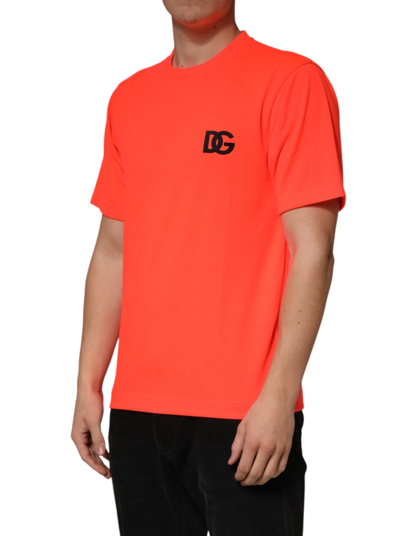 T-shirt homme Dolce & Gabbana col rond polyester orange fluo