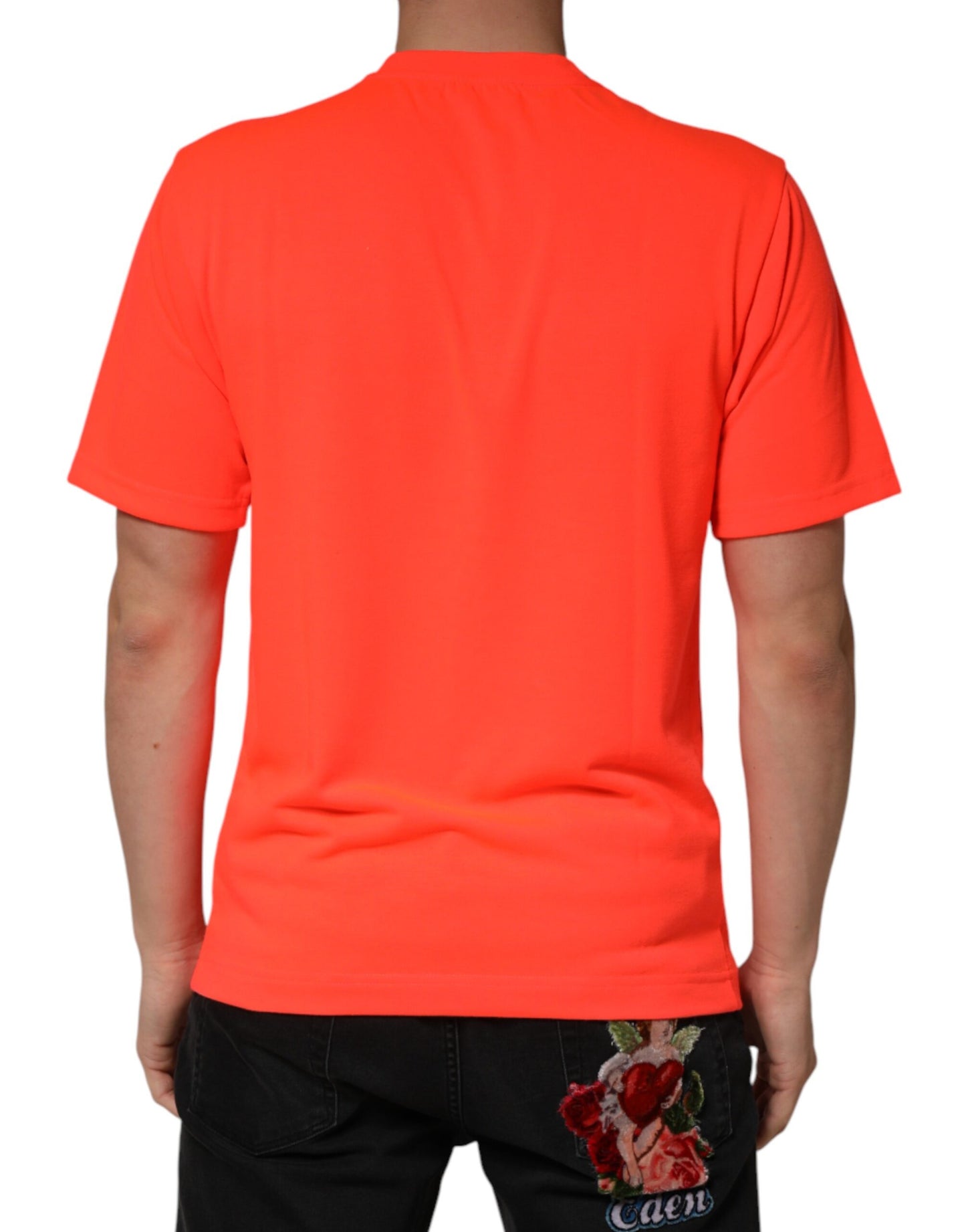 T-shirt homme Dolce & Gabbana col rond polyester orange fluo