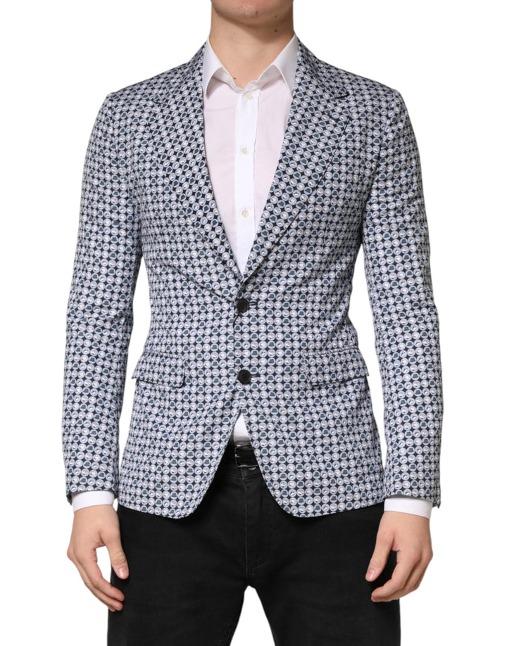 Blazer Dolce & Gabbana bleu en coton à motifs, coupe droite à un bouton