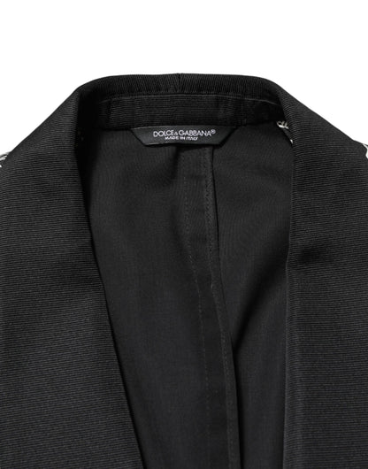 Blazer Dolce & Gabbana noir en soie à simple boutonnage, motif club de jazz
